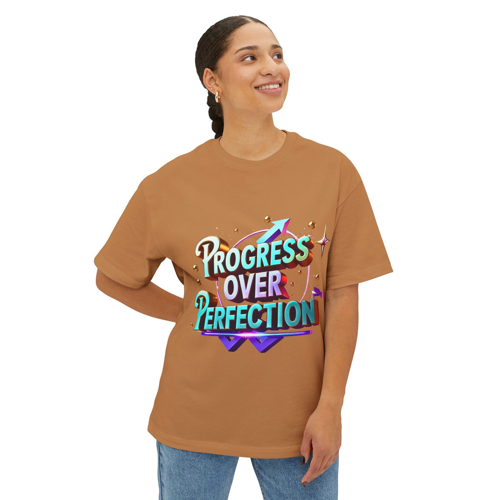 Progress Over Perfection Oversized Boxy Tee, Relaxed Fit T-Shirt for Casualwear, Perfect Gift for Friends, [...]