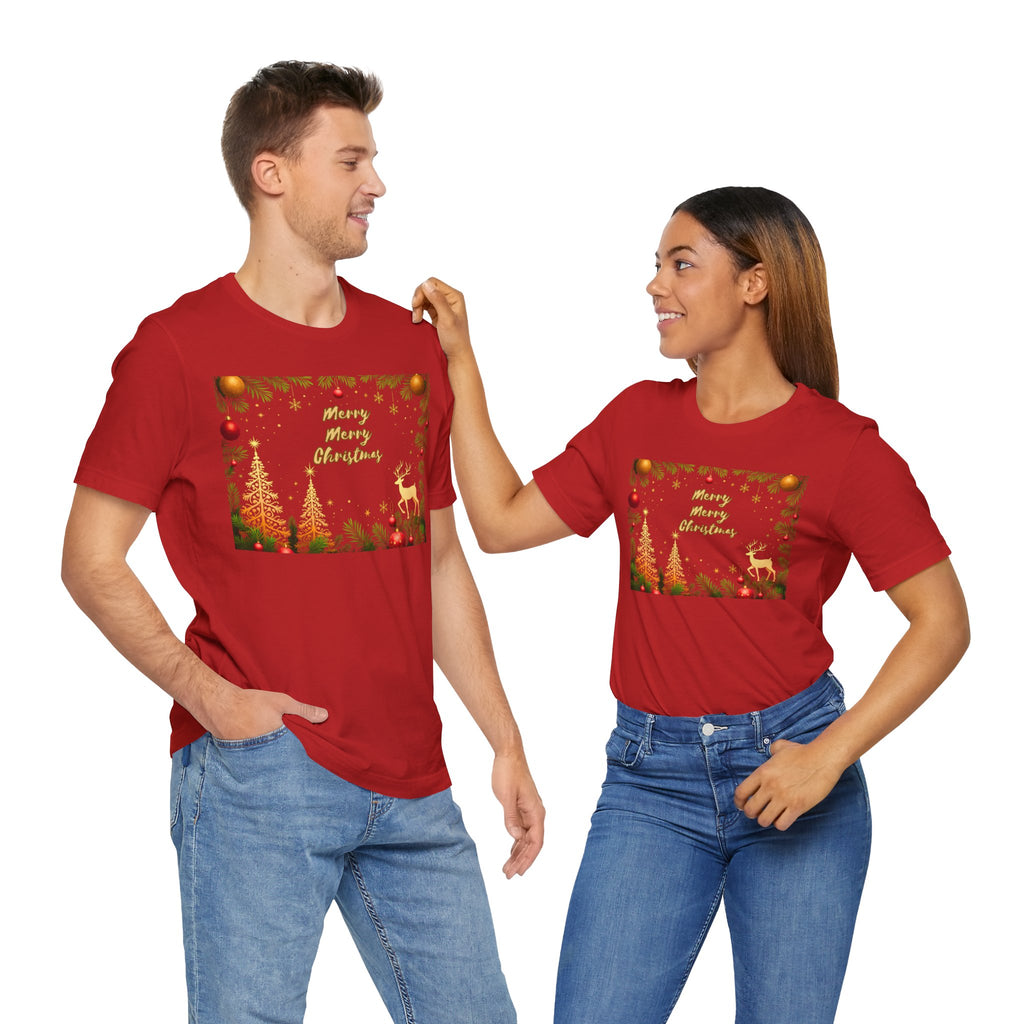 Unisex Jersey Short Sleeve Tee, Festive Christmas/Merry Christmas T-Shirt, Holiday Shirt, Gift, Winter Celebration Outfit