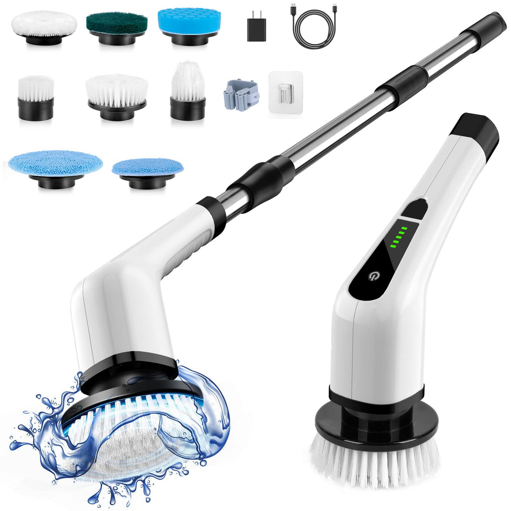 Bomves Electric Spin Scrubber, Cordless Cleaning Brush Scrubber for Home, 8 Replaceable Brush Heads-90Mins Work Time, 3 Adjustable Size, 2 Speeds for Bathroom Shower Bathtub Glass Car