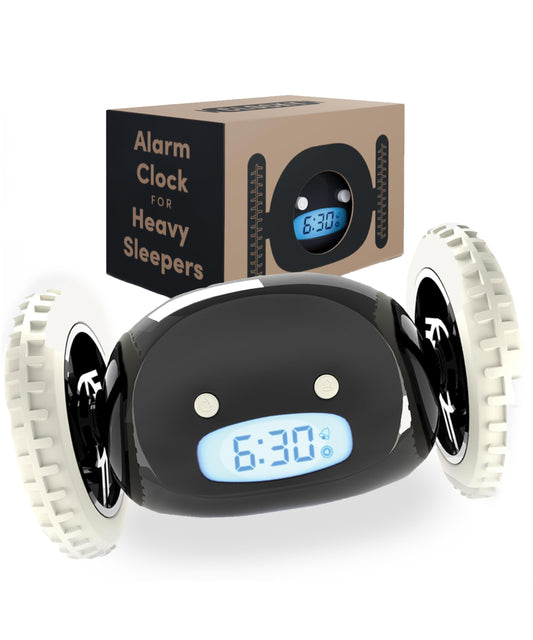 CLOCKY Extra Loud Alarm Clock for Heavy Sleepers on Wheels Rolls Runs Away Vibrating, Easy to Set Super Smart Snooze Digital Bed Shaker Alarm Clock Funny Gift for Adults Kids Teens Bedrooms (Black)