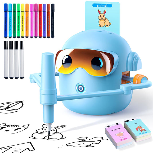 Drawing Robot for Kids Montessori Painting Toys for 3 4 5 6 7 8 Year Old, Voice Interactive Educational Drawing Machine with 100 Cards,16 Colorful Pens & Music-Gift for Boys Girls